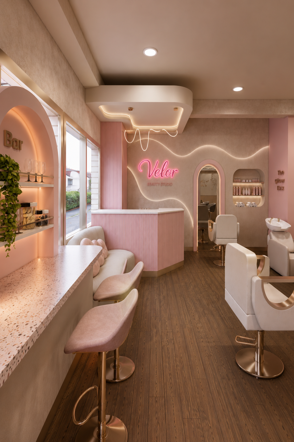 Velor Beauty Studio fitted with custom Nuri's Glam salon furniture