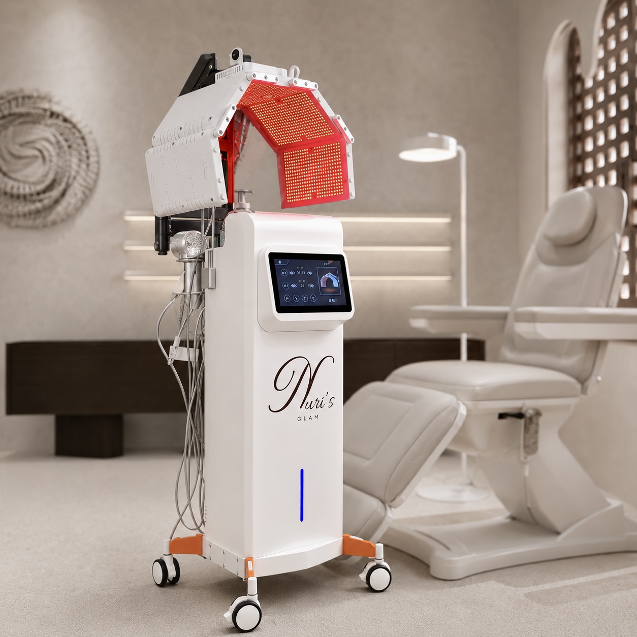 NURIVIA 11 PRO 11-in-1 facial and scalp treatment machine with red LED canopy