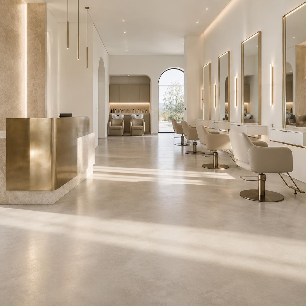 A customer's salon interior after selecting furniture with Nuri's Glam